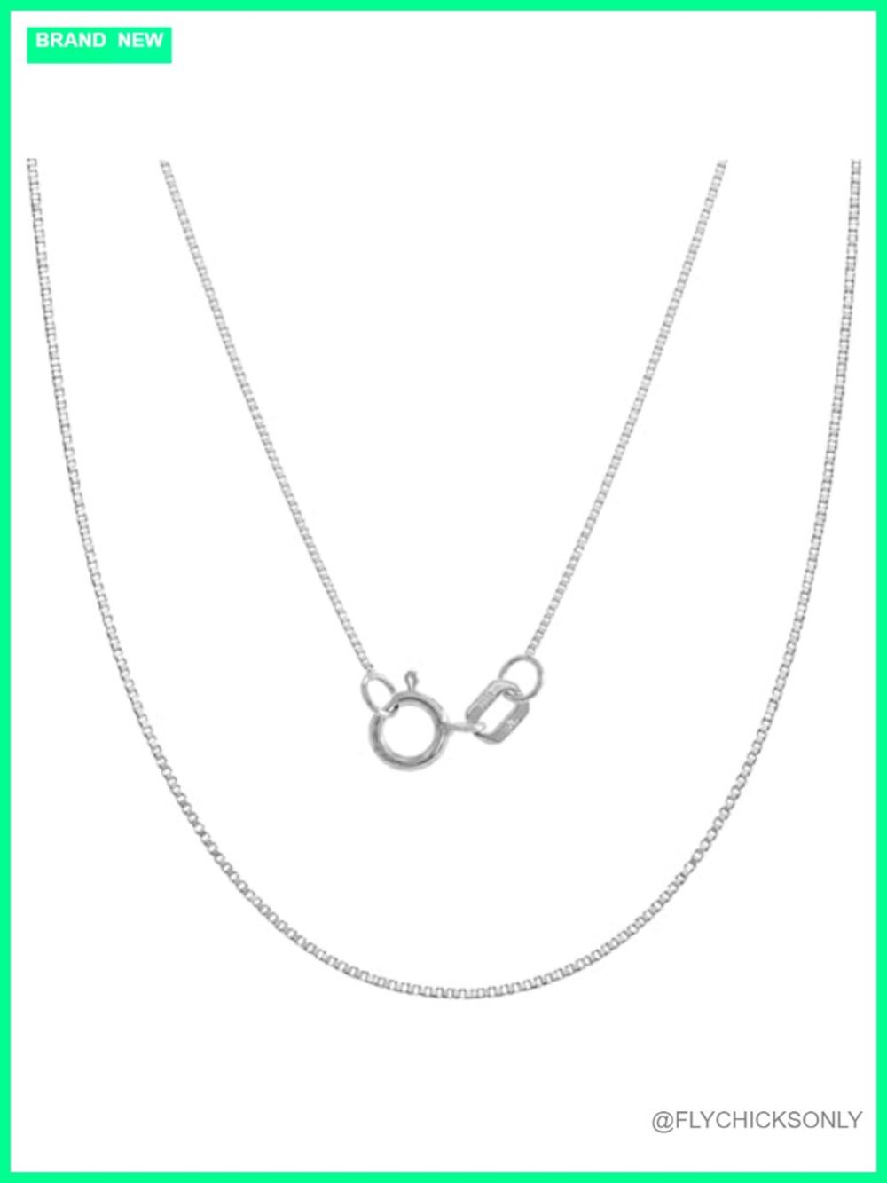 14K Solid White Gold Box Chain Necklace 22 Inch Spring Ring